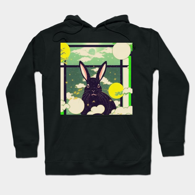 Chic Black Chinchilla Rabbit: Checkered Japanese Style Bunny of Bamboo Land Hoodie by wigobun